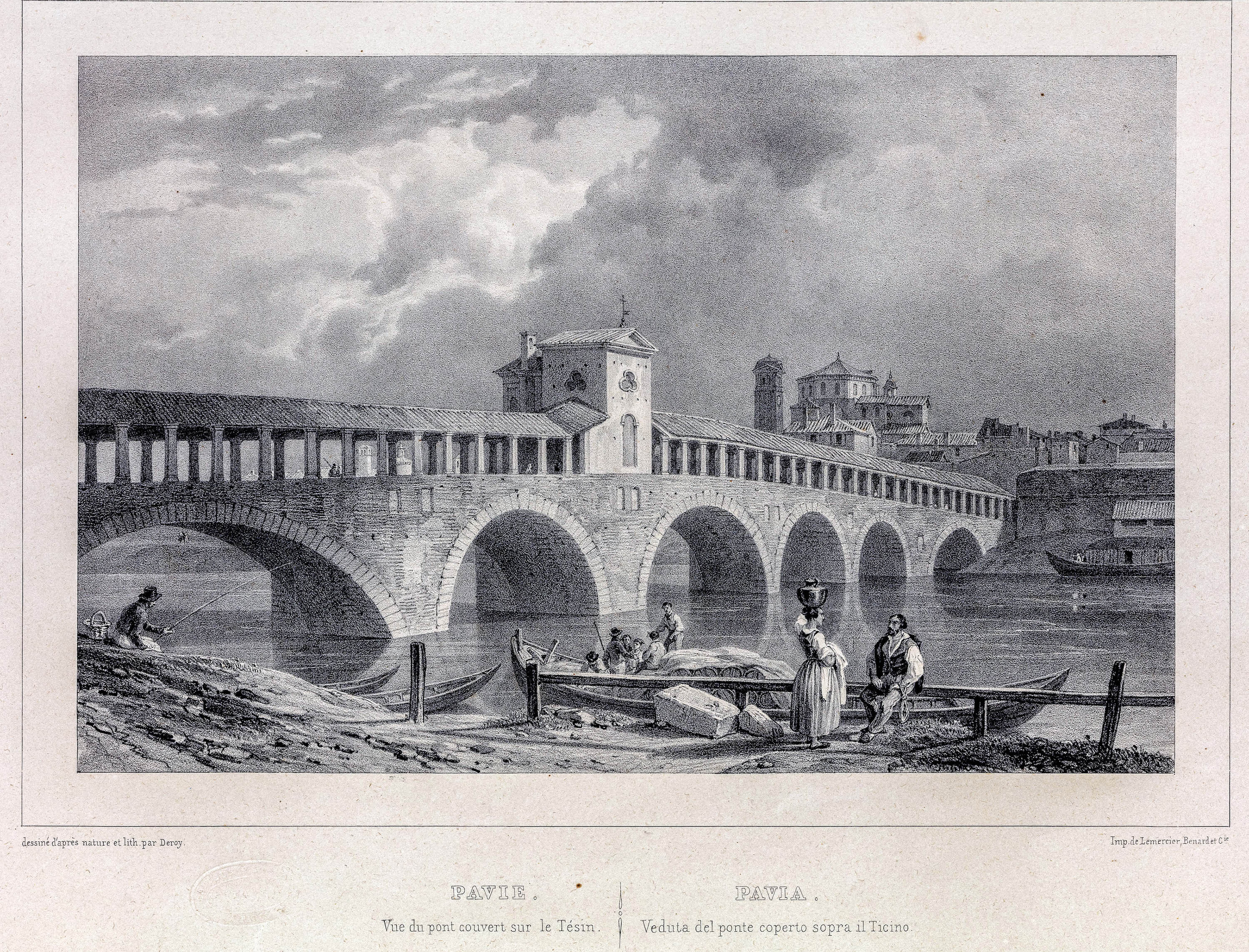 Pavie-Vue du pont couvert sur le Tésin