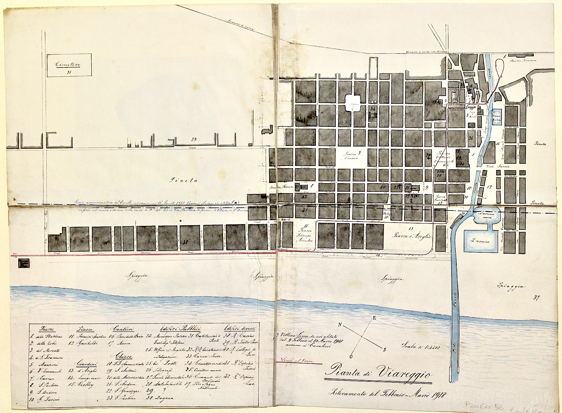 Pianta di Viareggio. Rilevamento del febbraio-marzo 1918.