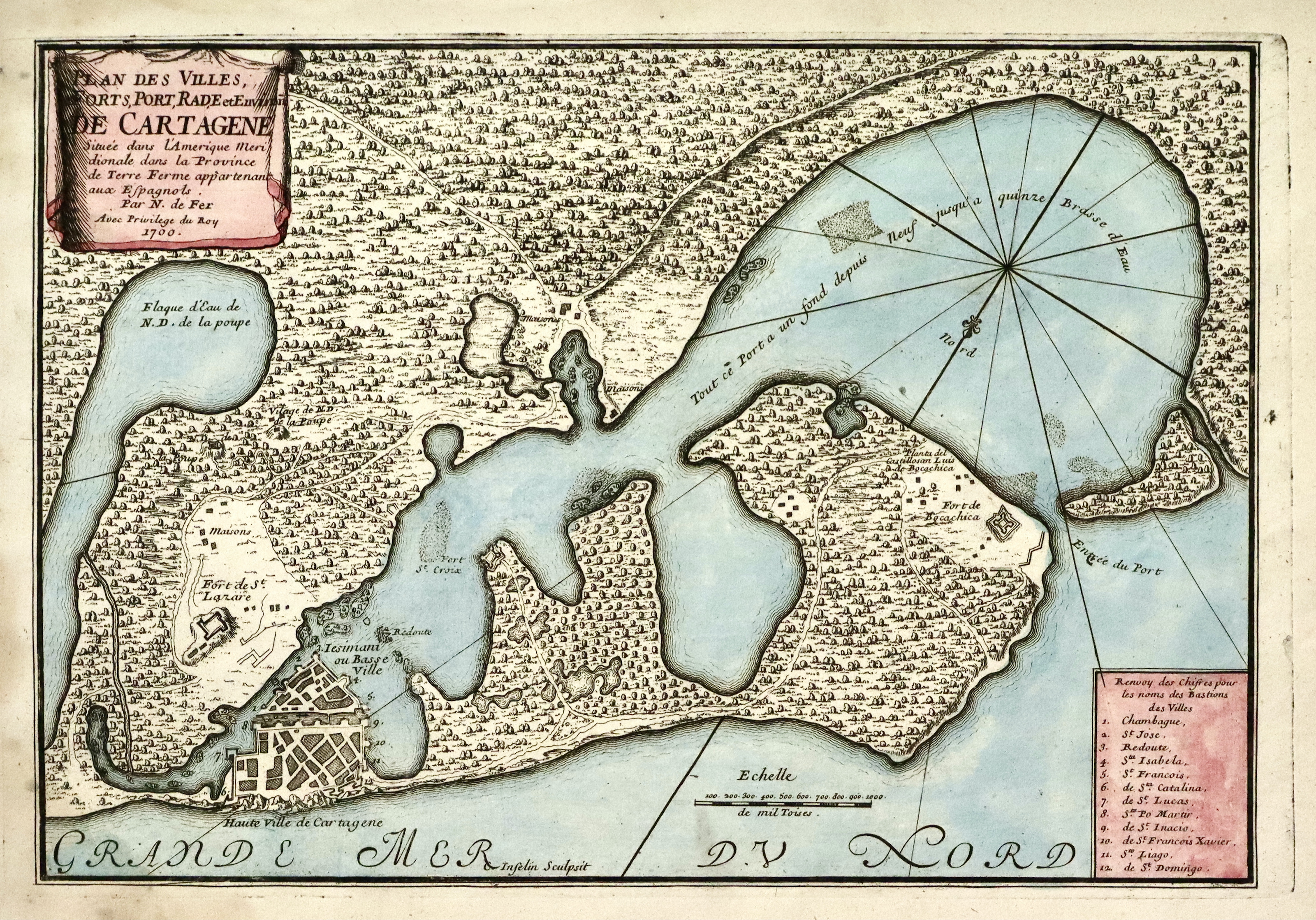 Plan des villes, forts, port, rade et environs de Cartagene.