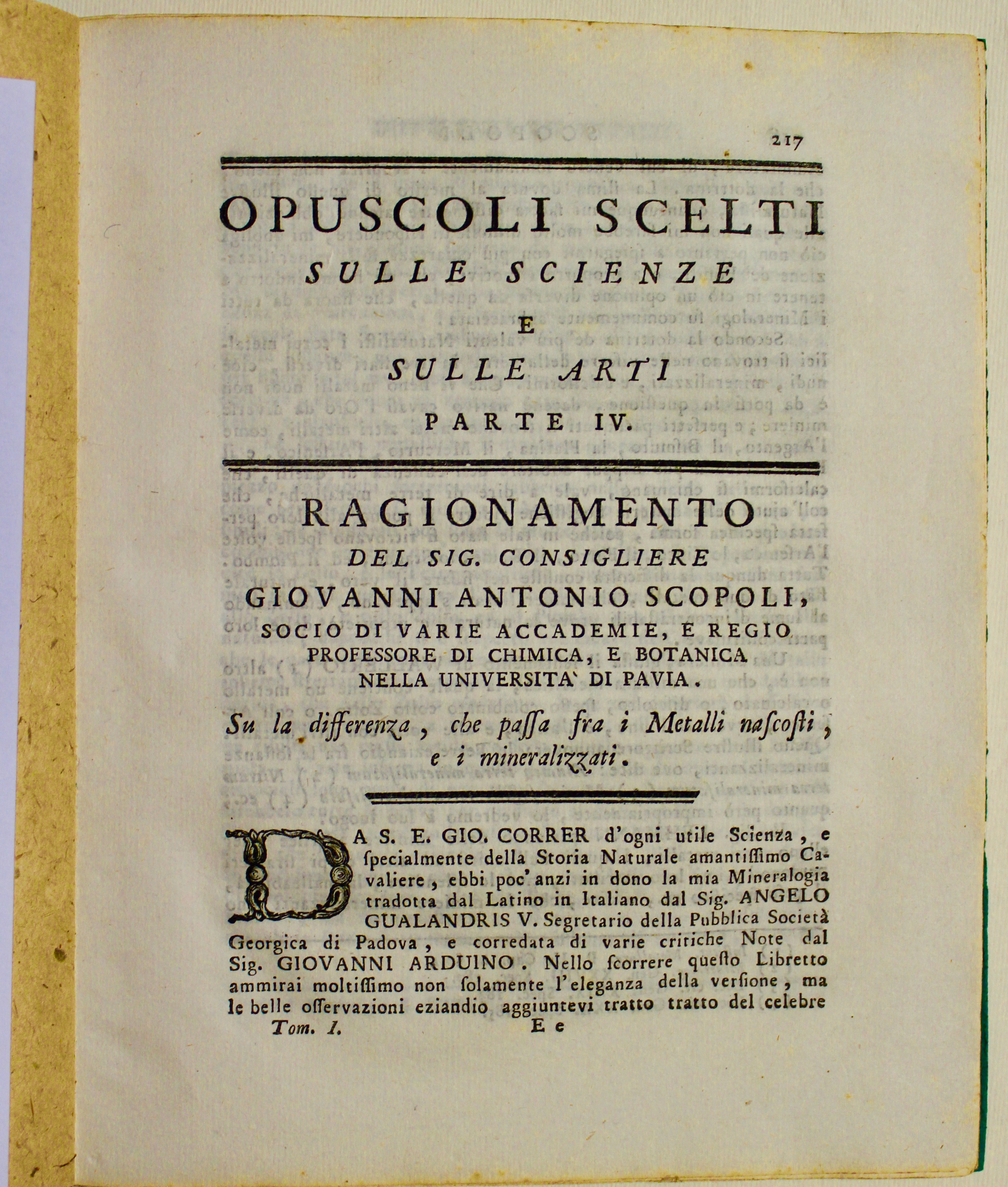 Ragionamento del Sig. consigliere Giovanni Antonio Scopoli, . professore di …
