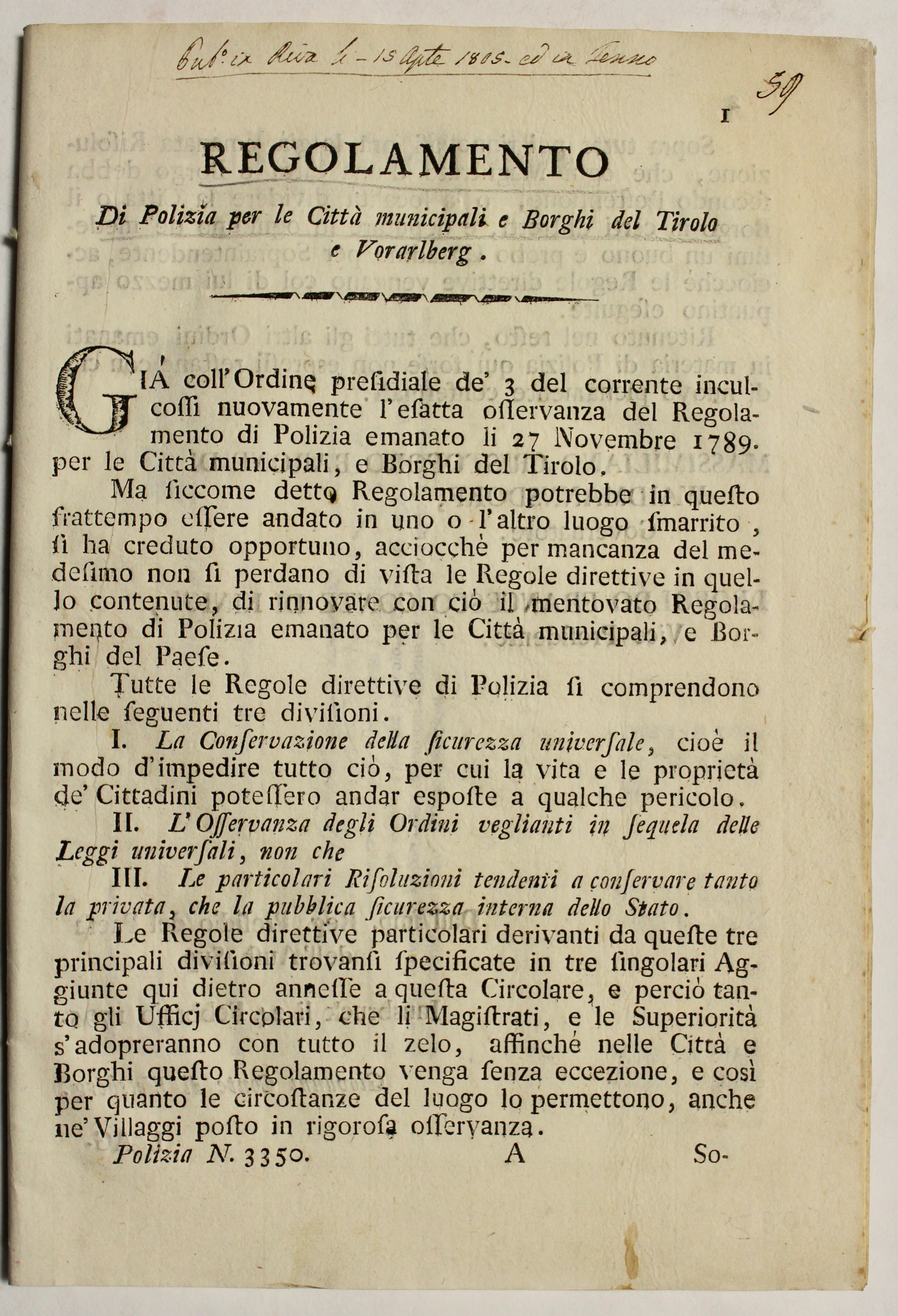 Regolamento di polizia per le città municipali e borghi del …