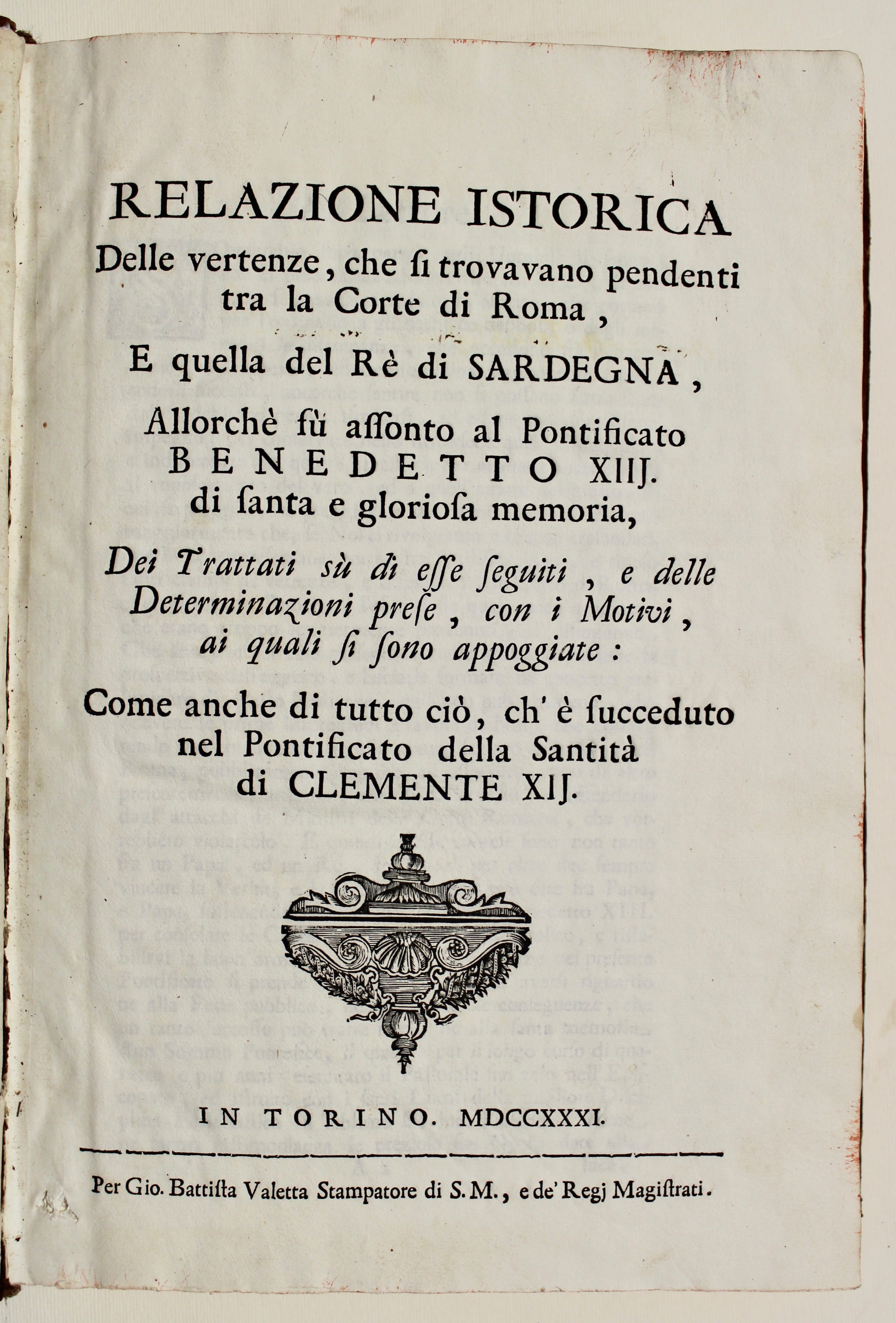 Relazione istorica delle vertenze, che si trovavano pendenti tra la …