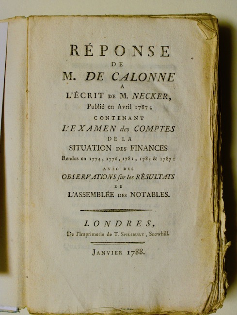 Reponse a l'écrit de M. Necker, publié en Avril 1787 …
