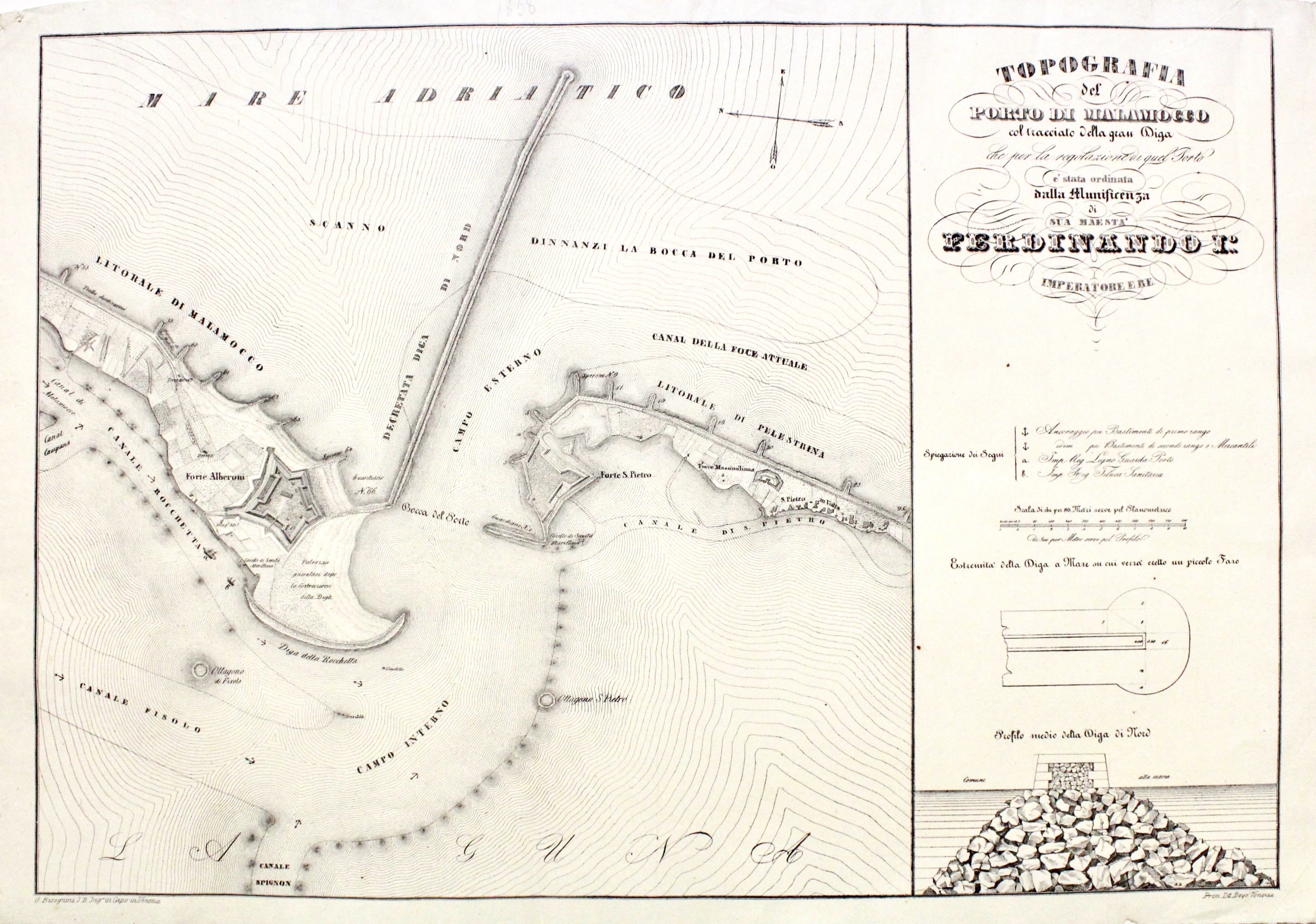 Topografia del porto di Malamocco col tracciato della Gran Diga …