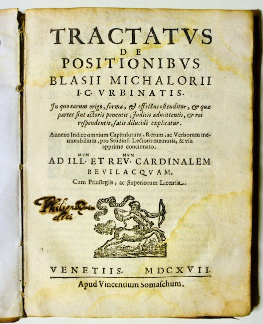 Tractatus de positionibus Blasii Michalorii I.C. Urbinatis .In quo earum …