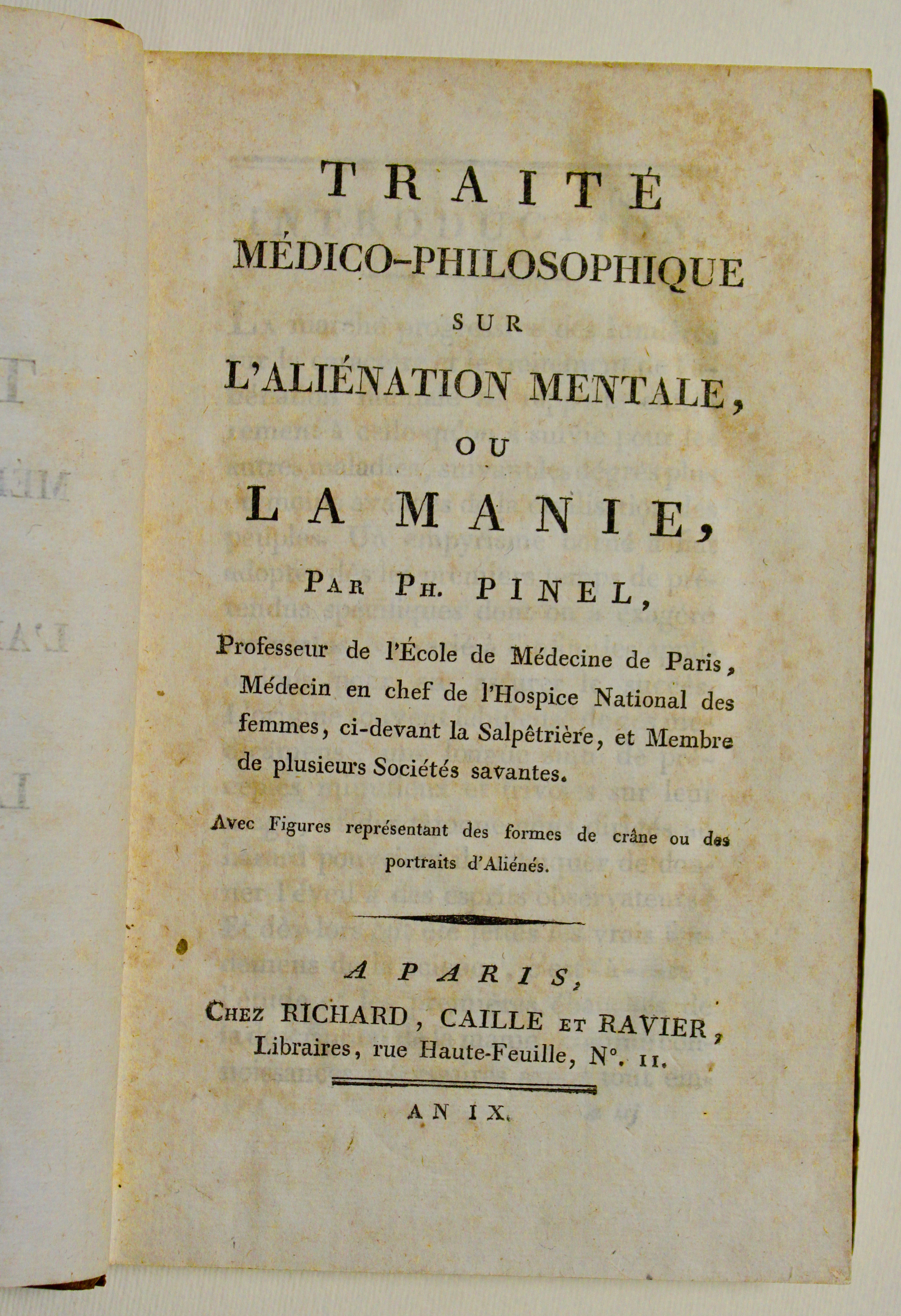 Traité médico-philosophique sur 'alienation mentale ou la manie.