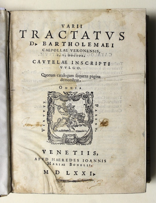 Varii tractatus. cautelae inscripti vulgo. Quorum Catalogum sequens pagina demonstrat. …