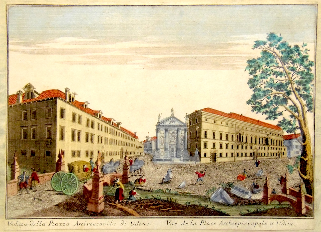 Veduta della Piazza Arcivescovile di Udine (titolo ripetuto in francese)