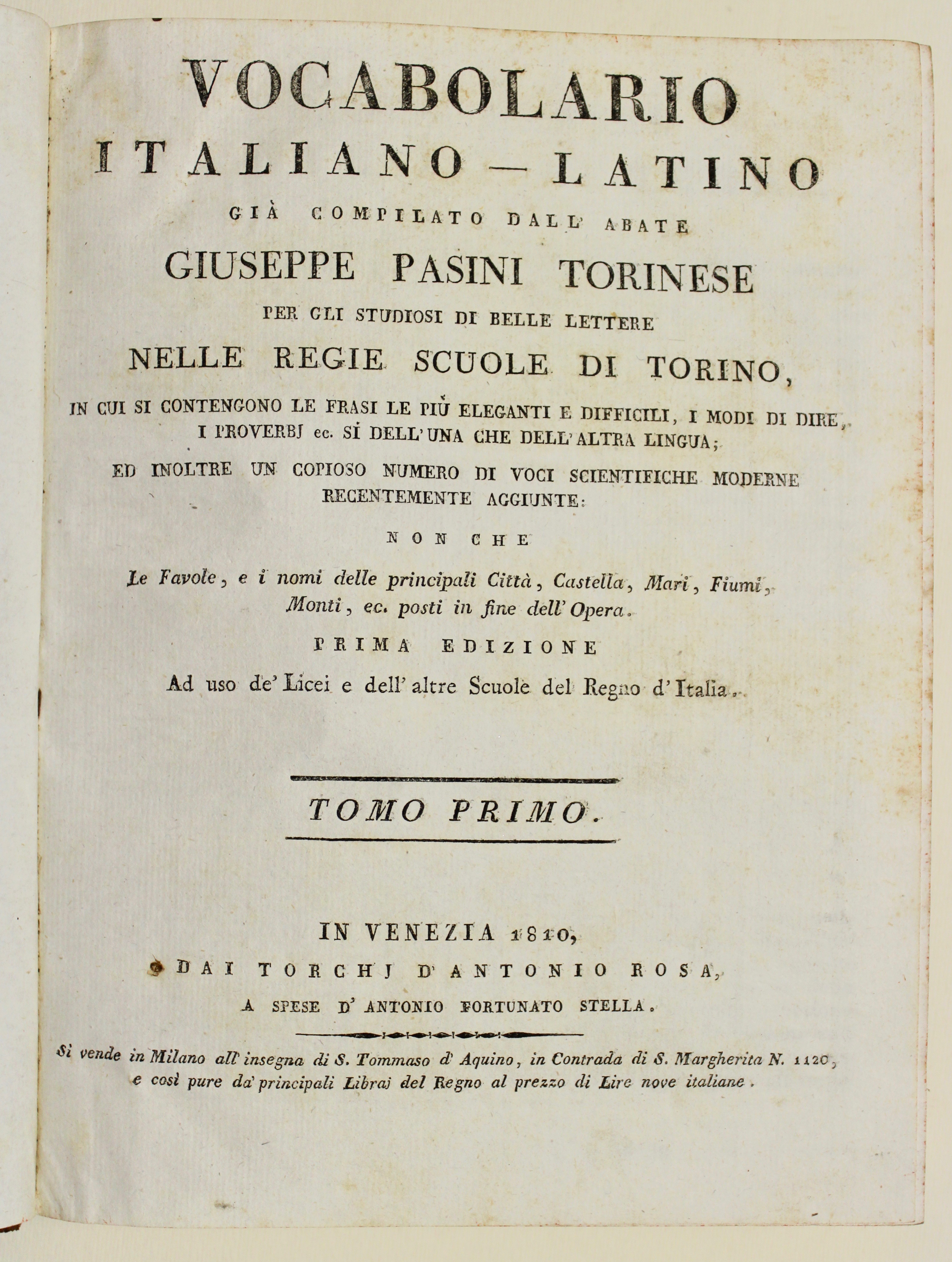 Vocabolario Italiano-Latino (Vocabula latina et Italica) già compilato dall' abate …