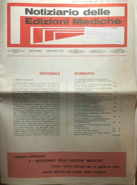 Notiziario delle Edizioni mediche n.4 di Aa.vv., 1975, Libreria Goliardica …