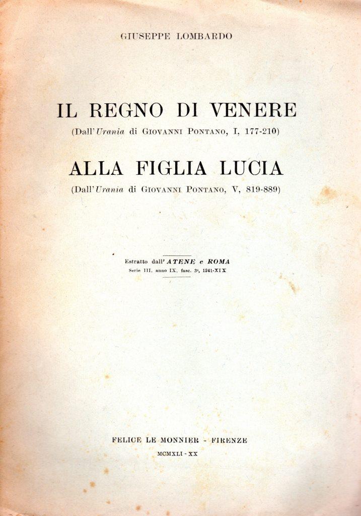 Il regno di Venere - Alla figlia Lucia (dedica dell'autore)