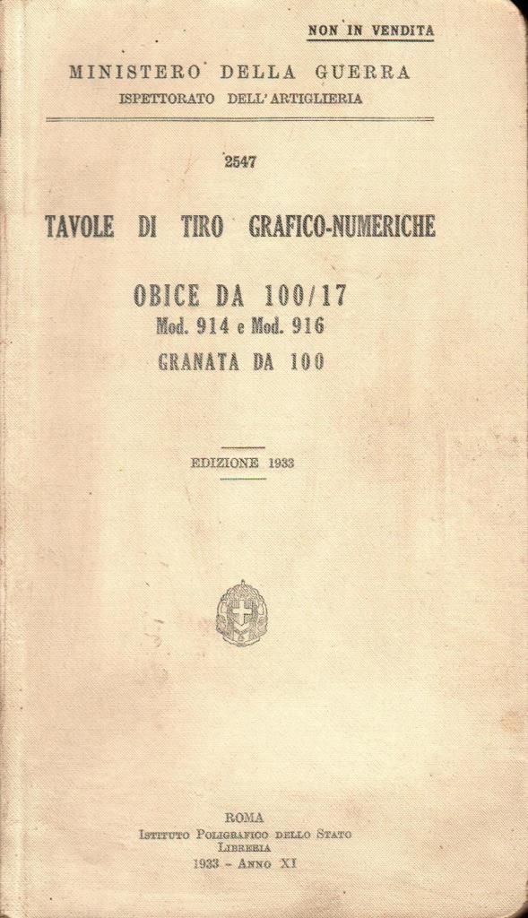 Tavole di tiro grafico-nuemriche. Obice da 100/17