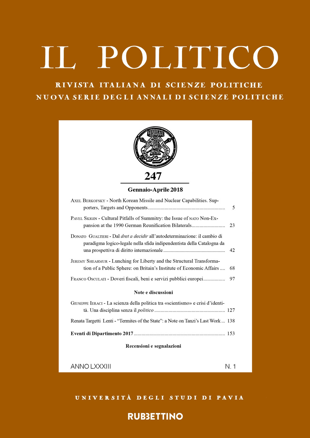 Il politico. Rivista italiana di scienze politiche. Vol. 1: Gennaio-aprile