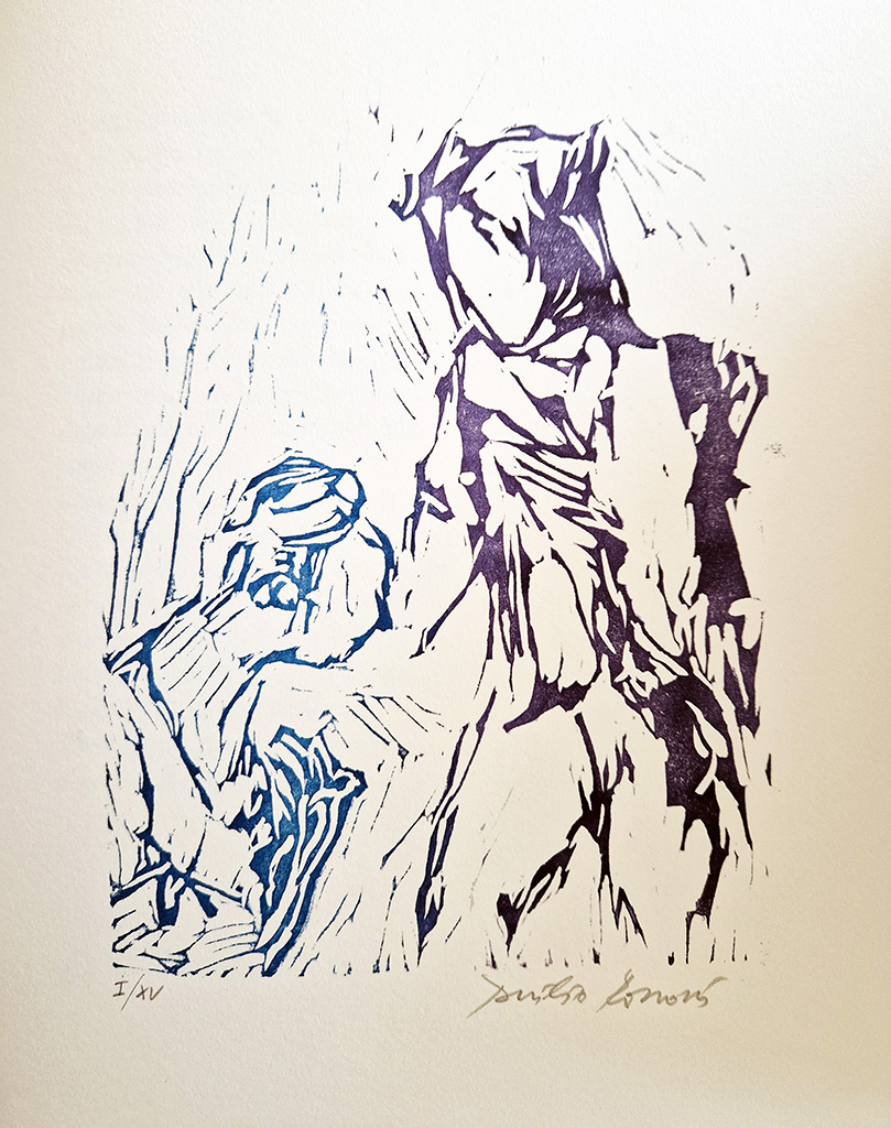 Favolello Medioevale. Una lezione... salata. Linoleum di Duilio Rossoni.