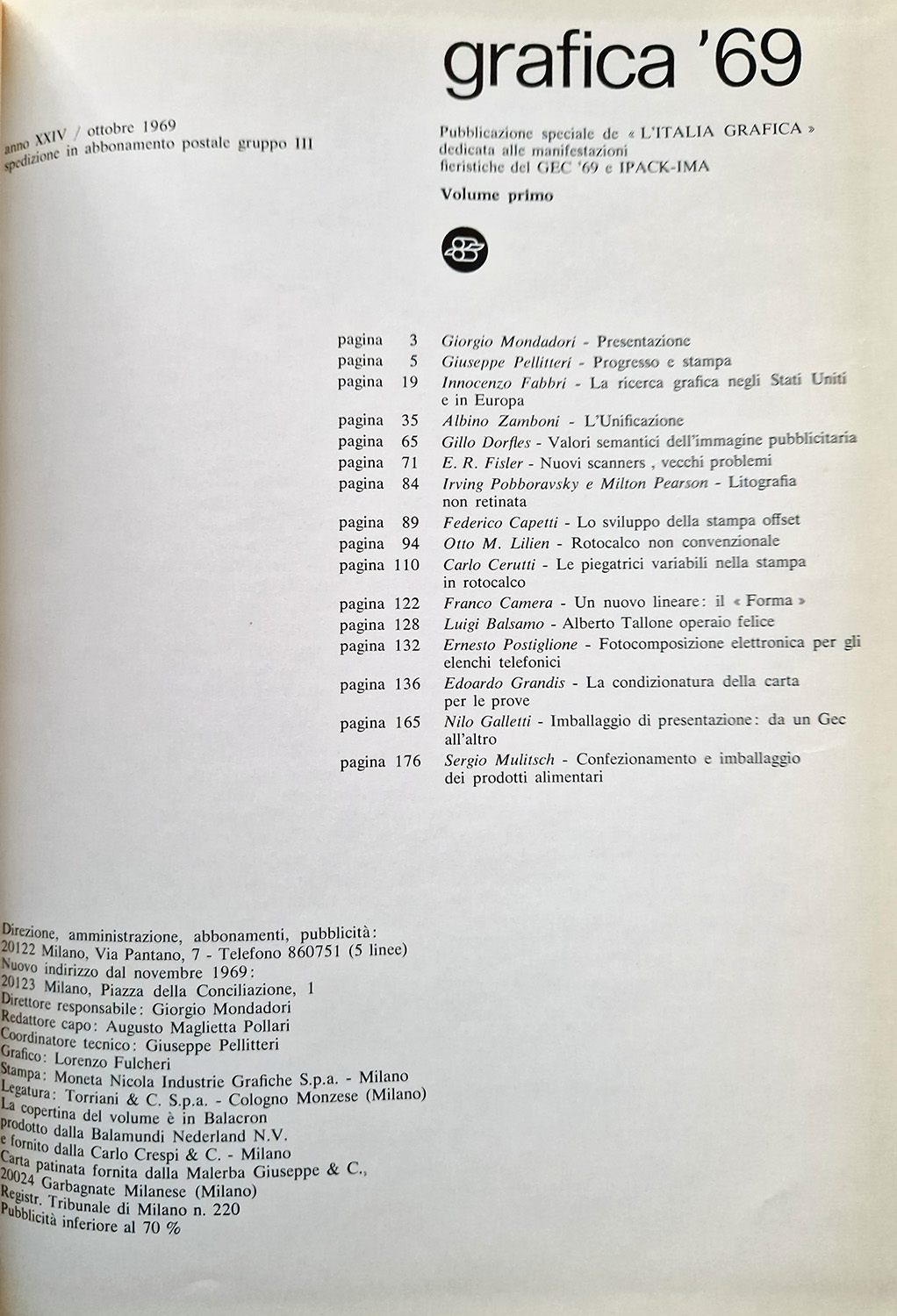 GRAFICA '69. Pubblicazione speciale de "L'Italia Grafica" dedicate alle manifestazioni …