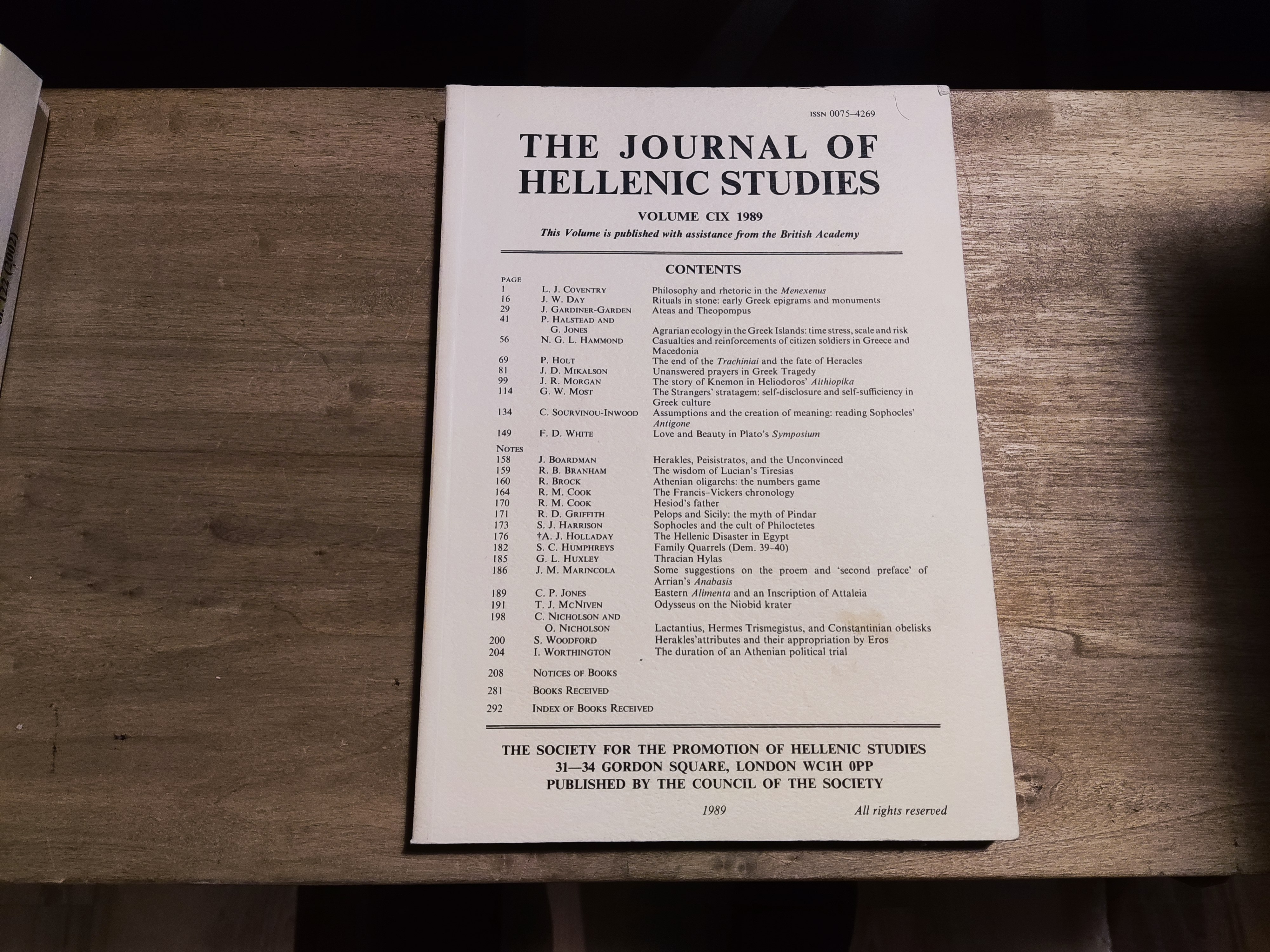 The Journal of Hellenic Studies Volume CIX
