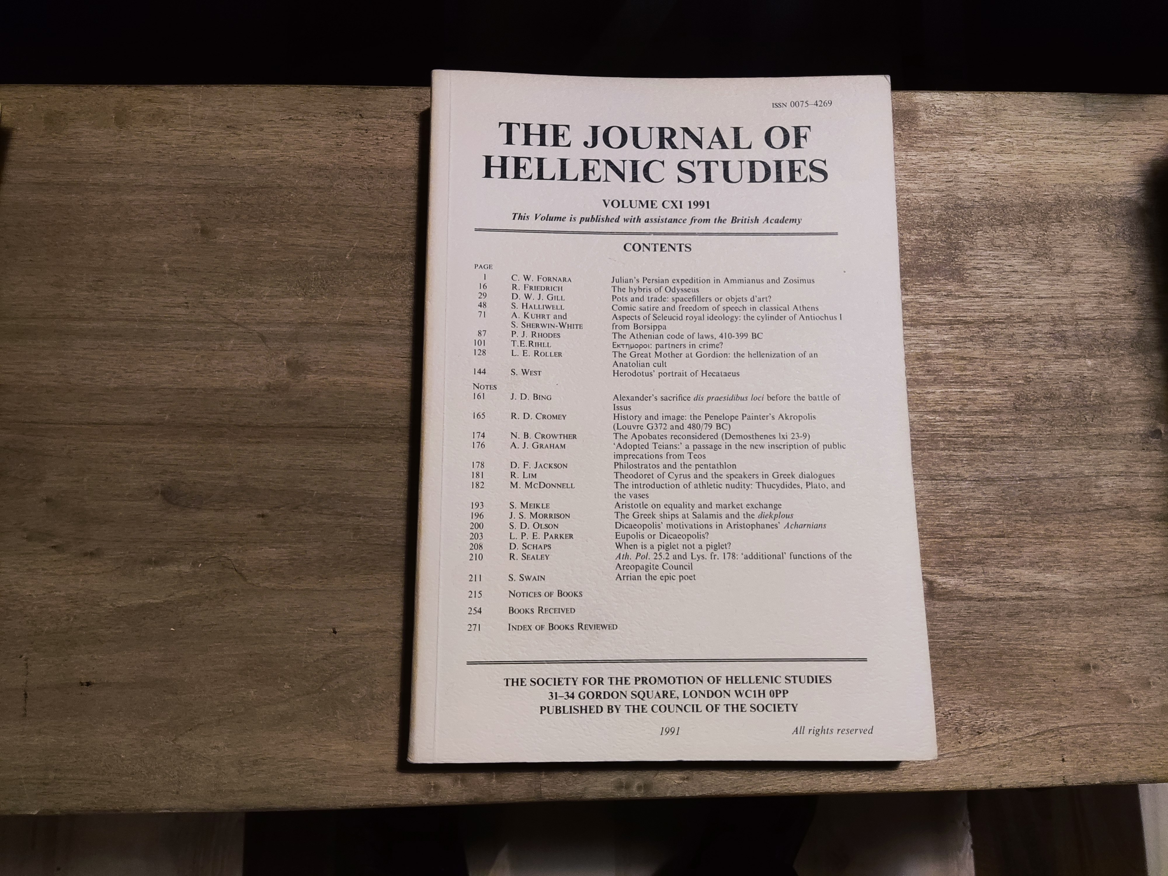 The Journal of Hellenic Studies Volume CXI