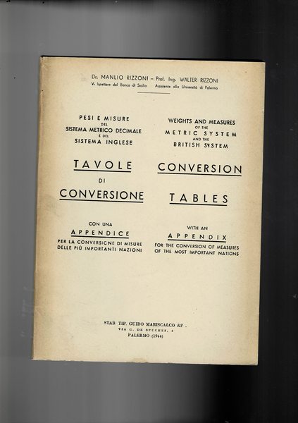 Tavole di conversione dei pesi e misure del sistema metrico …