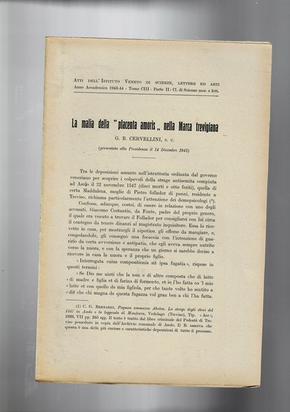 La malia della "placenta amoris" nella Marca Trevigiana. Estratto dagli …