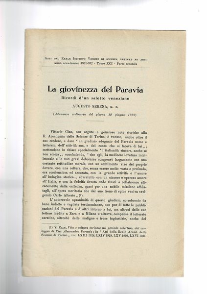 La giovinezza del Paravia. Ricordi d'un salotto veneziano. Estratto dagli …