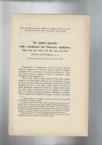 Un rapido sguardo sulle condizioni del Distretto aquileiese dalla metà …
