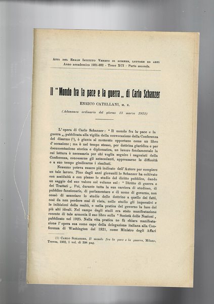 Il "Mondo fra la pace e la guerra" di Carlo …