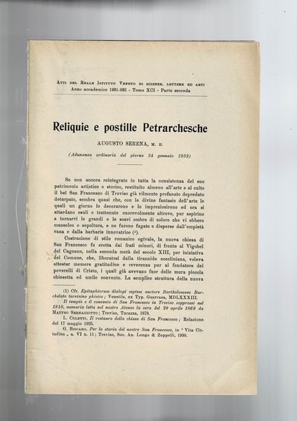 Reliquie e postille Petrarchesche. Estratto dagli Atti del Reale Istituto …