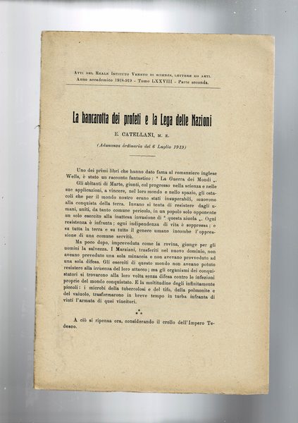 La bancarotta dei profeti e la lega delle nazioni. Estratto …