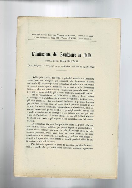 L'imitazione del Baudelaire in Italia. Estratto dagli Atti del Reale …