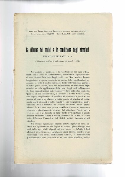 La riforma dei codici e la condizione degli stranieri. Estratto …