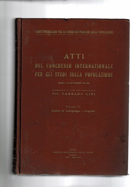 Atti del congresso internazionale per gli studi sulla popolazione (Roma …