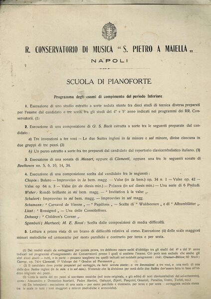 Programma degli esami di pianoforte del conservatorio S. Pietro a …