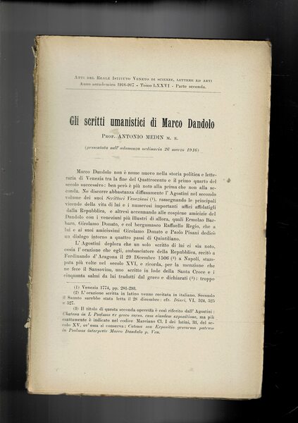 Gli scritti umanistici di Marco Dandolo. Estratto dagli Atti del …