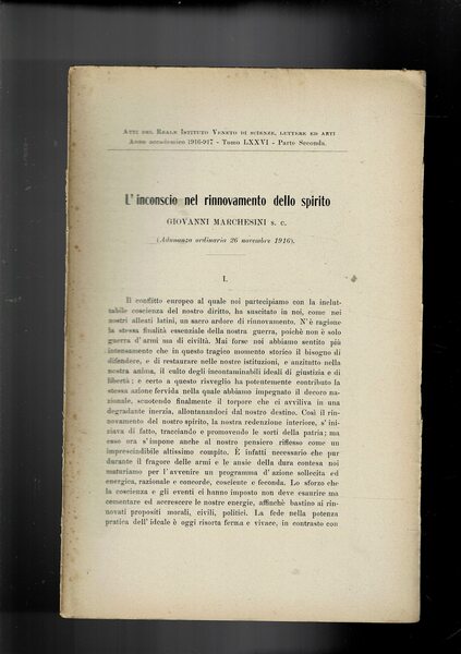L'inconscio nel rinnovamento dello spirito. Estratto dagli Atti del Reale …