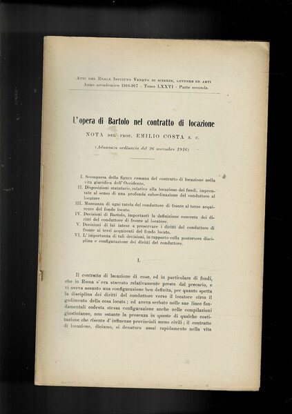 L'opera di Bartolo nel contratto di locazione. Estratto dagli Atti …