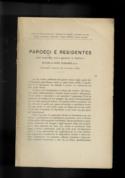 Paroeci e Residentis nel medio evo greco e latino. Estratto …