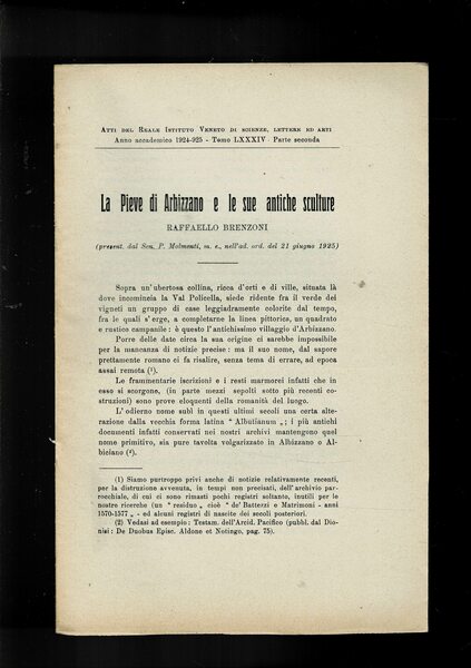 La Pieve di Arbizzano e le sue antiche sculture. Estratto …