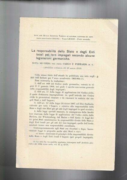 La responsabilità dello Stato e degli Enti Locali per loro …