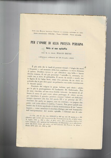 Per l'onore di Allia Potesta Perugina. Nota al suo epèitaffio. …