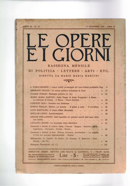 Le opere e i giorni, rassegna mensile di politica, lettere, …