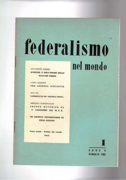 Federalismo nel mondo, periodico in prevalenza mensile. anno V° 1953 …