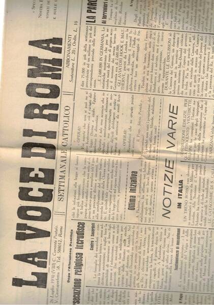 La Voce di Roma. Settimanale cattolico n° del 26 luglio …