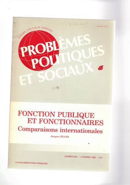 Foction publique et fonctionnaires. Comparaison internationales, n° 601 del 3 …