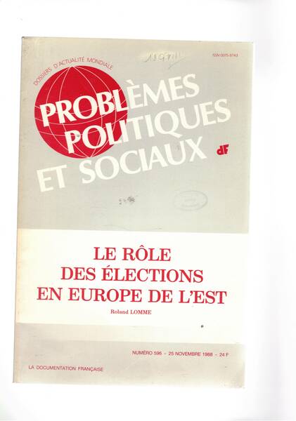 Le role dess élections en Europe de l'est, n° 596 …