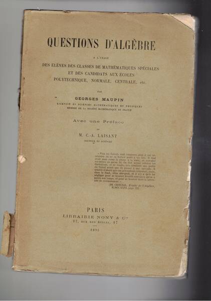 Questions d'Algèbre a l'usage des eleves des classes de matematique …