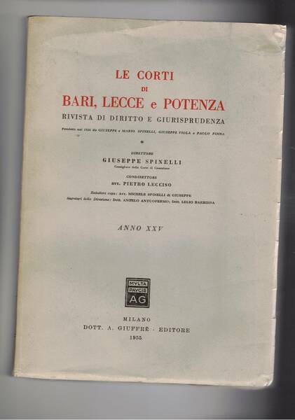 Le corti di Bari, Lecce e Potenza, rivistra di diritto …