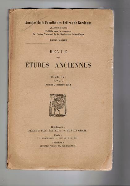 Revue des études anciennes n° 3-4 tome LVI del 1954. …