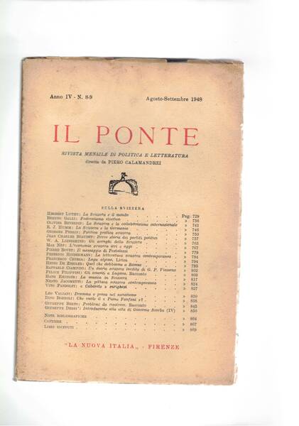 Il Ponte, rivista mensile disponiamo dell'anno IV° 1948 dei n° …