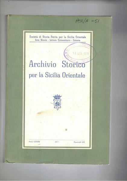 Archivio storico per la Sicilia Orientale fasc. I-II in unico …