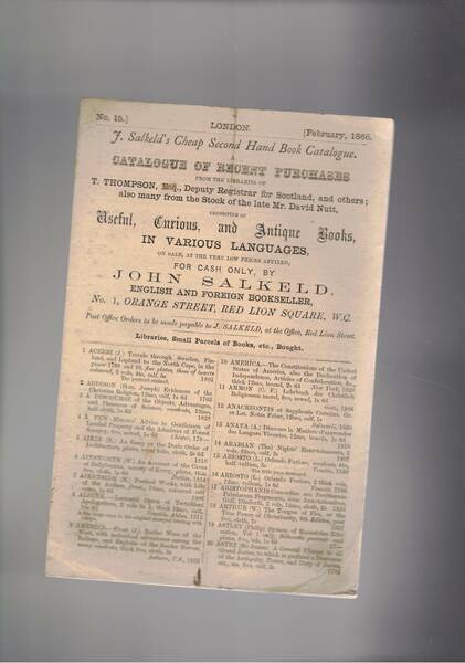 Catalogue of recent purchases Usefull, Curious and Antique Books in …
